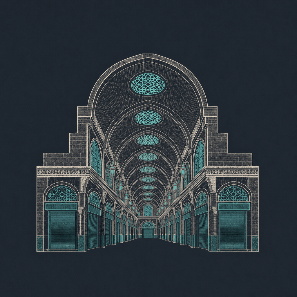 Drawn architectural study of Al-Hamidiyah Souq